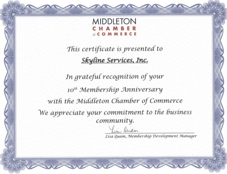 10 Year Anniversary with the Middleton Chamber of Commerce