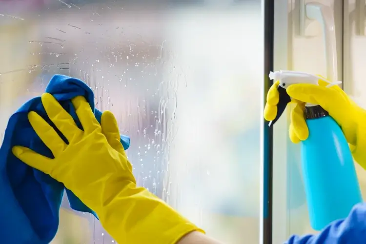 cleaning windows with a microfiber