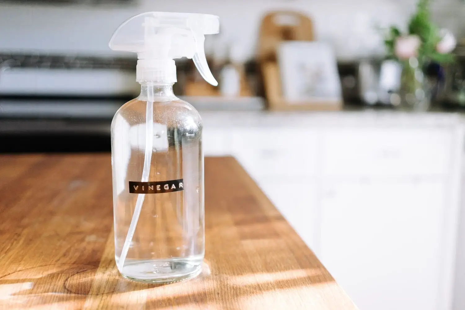 bottle of vinegar on the counter